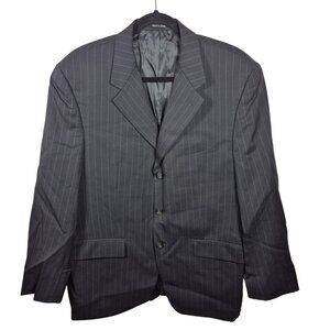Chaps Jacket Mens 40 Regular Blazer Wool Pinstripe 3 Buttons Career Office Black
